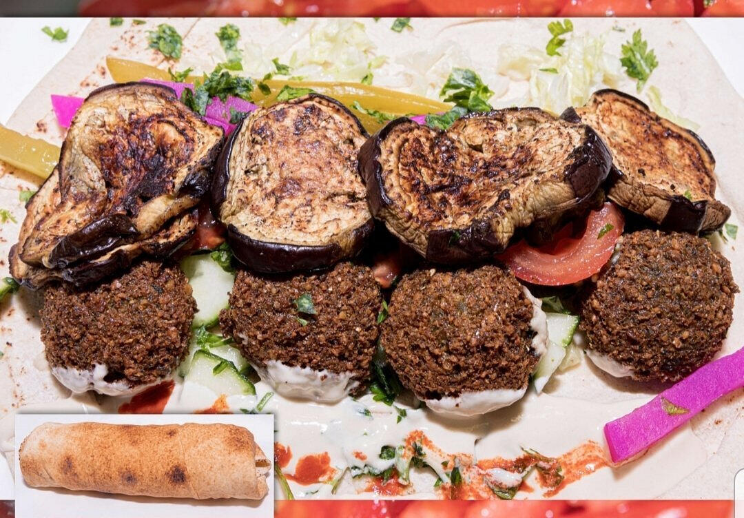 Falafel with grilled aubergine Wrap